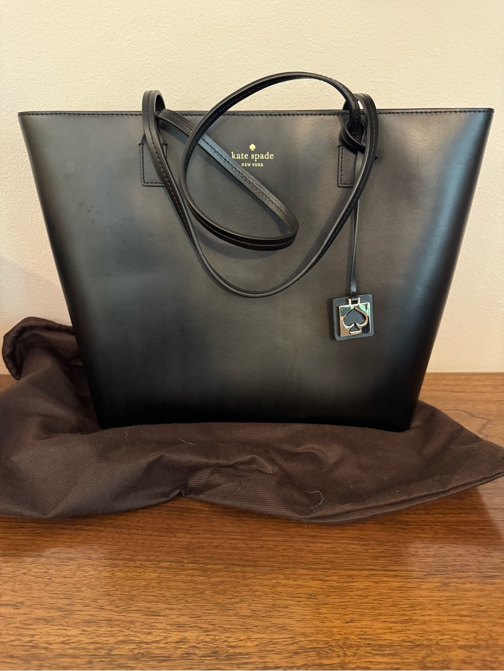kate spade Black Smooth Leather Tote with Spade Charm